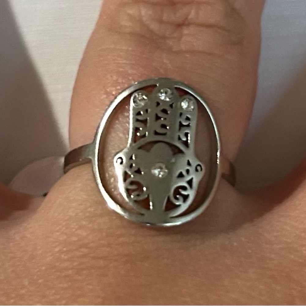 Hamsa Ring with Rhinestones - Stainless Steel - NWT